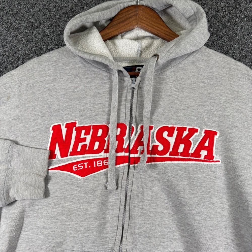 J America Mens Nebraska Huskers Full Zip Hoodie Gray Embroidered Size L